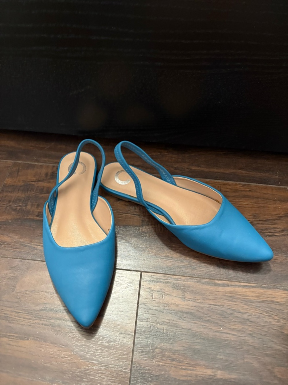 Blue sling back flats